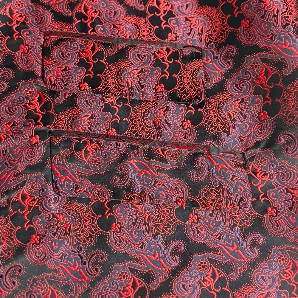 Blu Martini Mens Elegant Red and Black Brocade Vest Size 48R Button Down - Picture 5 of 14